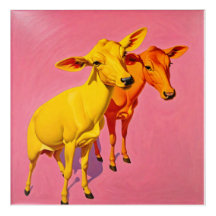 "Deux vaches" rose contemporain Acrylique Mur Art