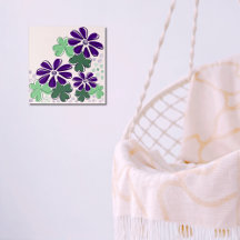 Doodle Abstrait vert et violet et trèfle et fleurs