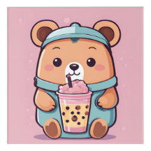 Illustration de l'ours à thé à bulle - style Kawai