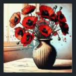Art Mural En Acrylique Joli Vase de Red Poppies<br><div class="desc">Vase de fleurs. Des pavots rouges dans un vase blanc assis sur une table. Jolie bande dessinée style livre de dessin animé Poppies.</div>