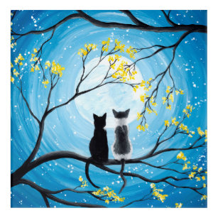Art Mural En Acrylique Lune lunaire avec chats