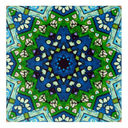 Art Mural En Acrylique Mandala Retro Mosaic Vert Motif bleu