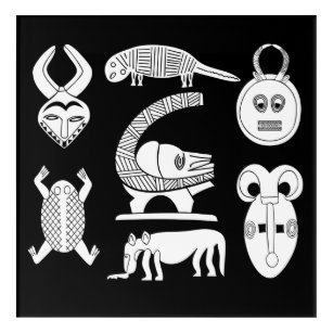 Art Mural En Acrylique masques de tribu et animaux africains