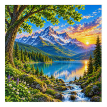 Paysage de coucher de soleil sur un lac de montagn