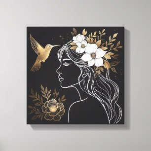 Art mural féminin minimaliste avec botanique dorée