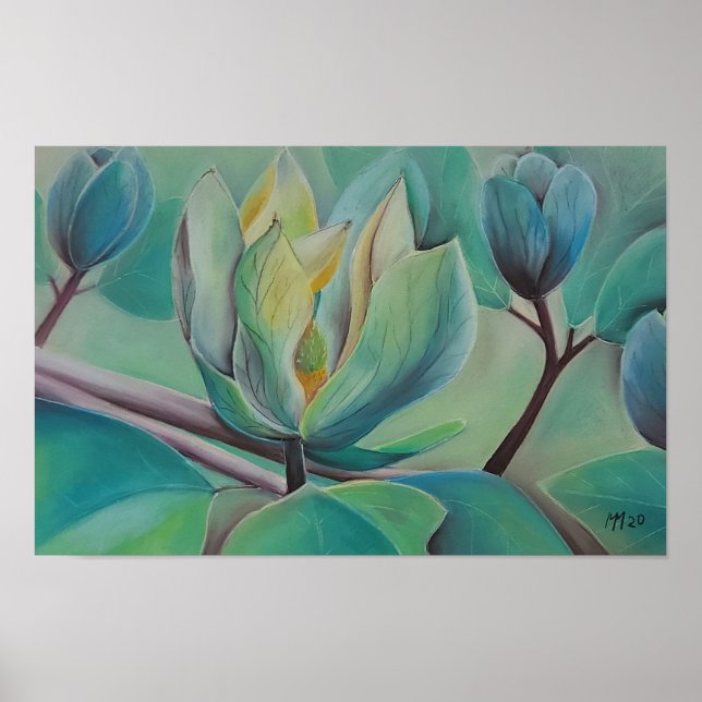 Art mural fleur de magnolia | Affiche botanique |  (Devant)
