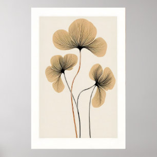 Art mural floral imprimé botanique beige, en bois