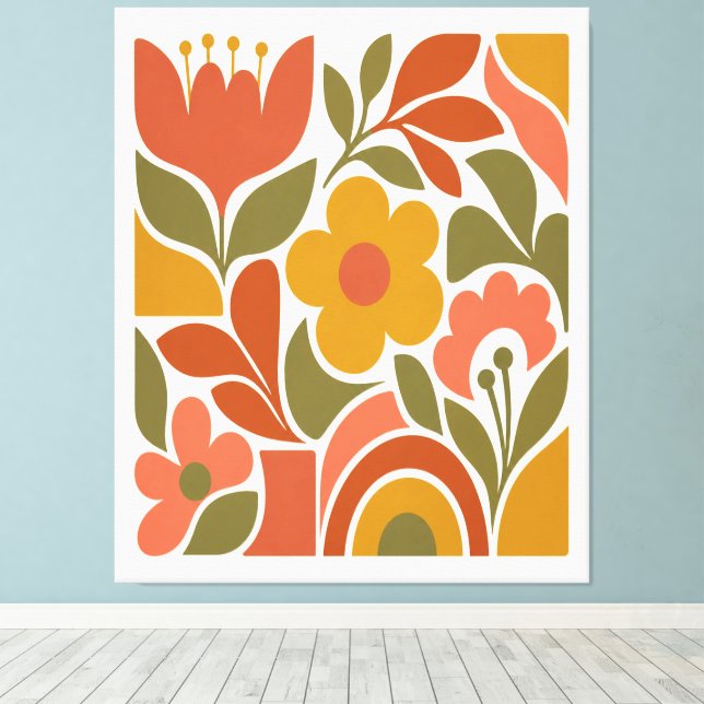 Art mural floral moderne du milieu du XXe siècle   (Insitu (Plancher de Bois))