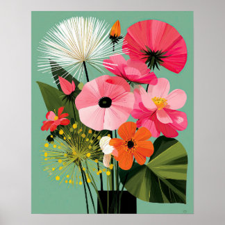 Art mural floral poppy rose milieu du XXe siècle
