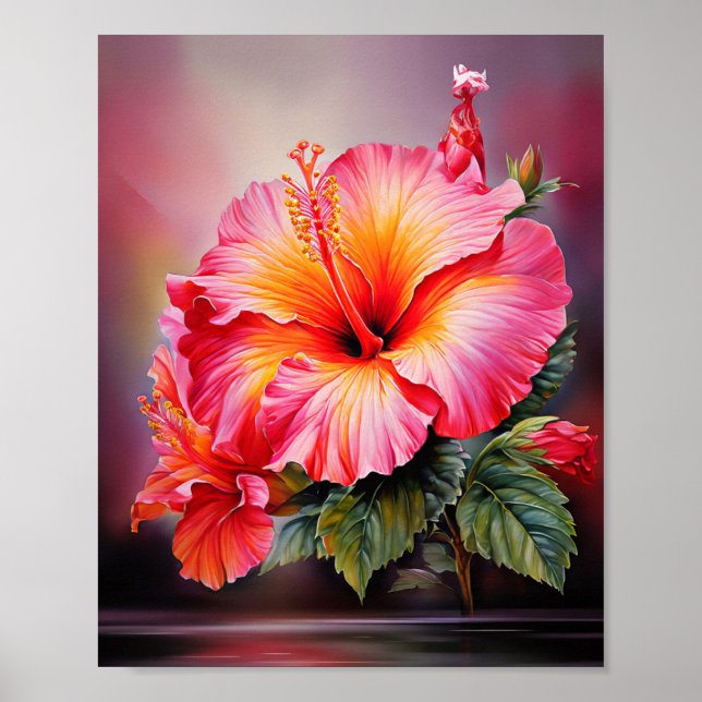 Art mural floral tropical à l'hibiscus rose (Devant)