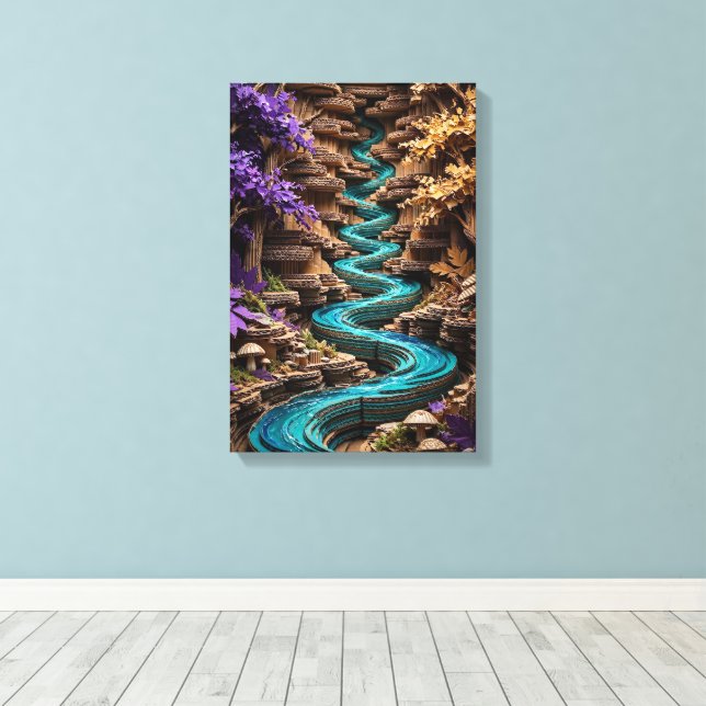 Art mural forêt enchantée 3D - Magenta et Or (Insitu (Plancher de Bois))