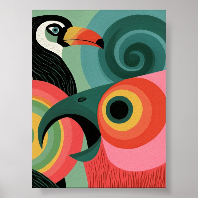 Art mural géométrique abstrait toucan du milieu du (Devant)