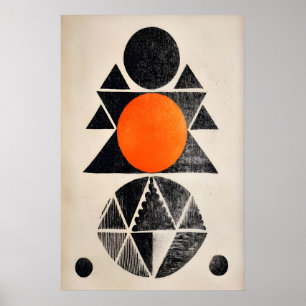 Art mural géométrique indien formes orange et noir