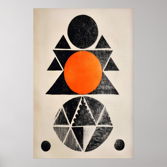 Art mural géométrique indien formes orange et noir (Devant)