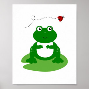 Art mural grenouille sur nénuphar avec coccinelle 