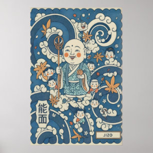 Art mural japonais Jizo lignes audacieuses et ludi