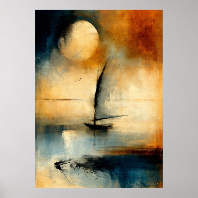 Art mural japonais Sumi-E abstrait Moon Wasen (Devant)