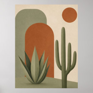 Art mural minimaliste Cactus et Agave du désert