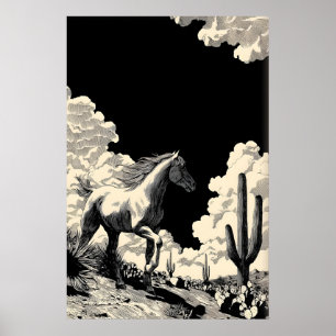 Art mural minimaliste de cheval, cactus du désert,