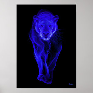 Art mural néon bleu panthère futuriste en filament