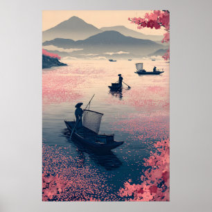 Art mural zen de pêche Paysage aquatique calme ave