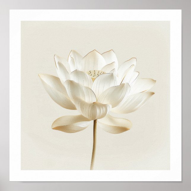Art mural zen Lotus blanc – Impression beige minim (Devant)