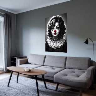 art noir et blanc Clown féminin   AI Art Poster