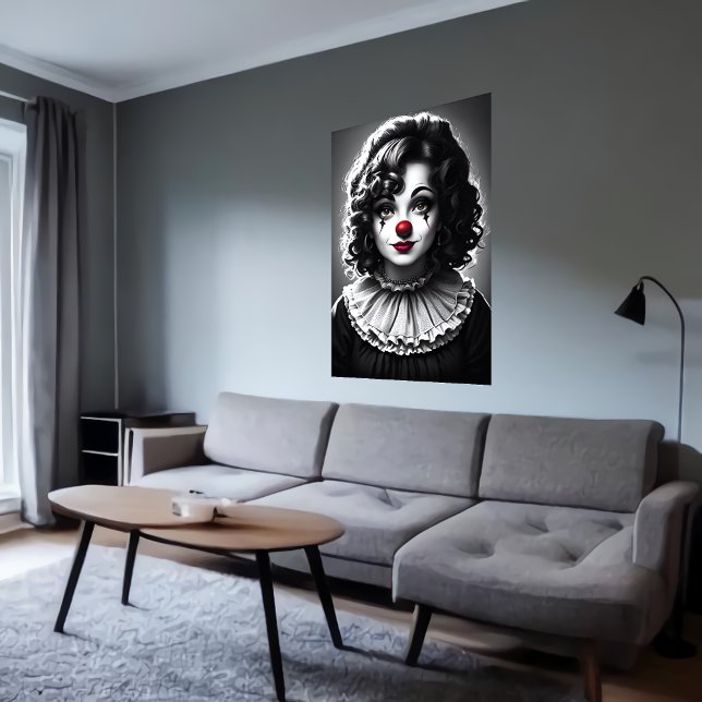 art noir et blanc Clown féminin | AI Art Poster (Créateur téléchargé)