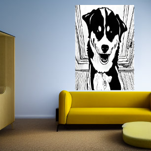 Art noir et blanc d'un chien   AI Art Poster