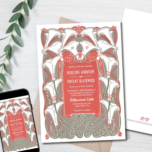 Art Nouveau Calla Lily Élégance Invitation (Créateur téléchargé)