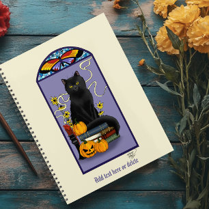 Art Nouveau Chat Noir Citrouille Violet Automne Ja
