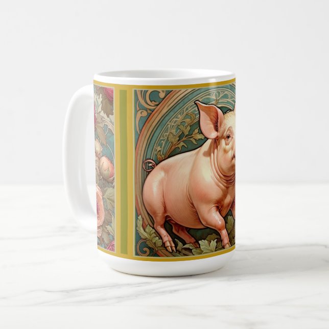 Art Nouveau Farmhouse Pig Mug (Devant gauche)