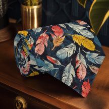 Art Nouveau Feather Bold Marine Mens Cravate