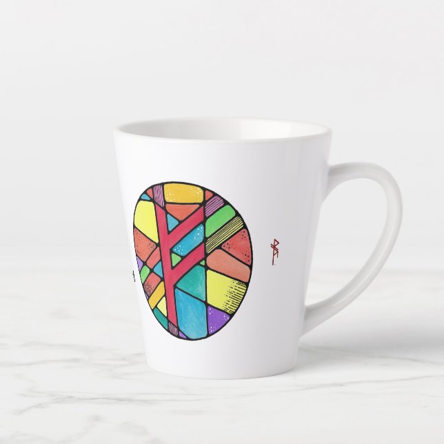 Art Nouveau Fehu Rune Latte Mug - RICHESSE ! (Droite)