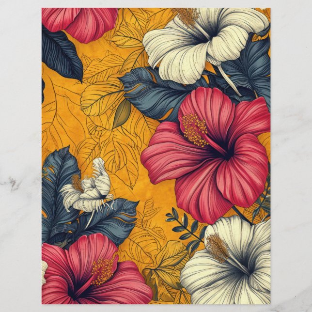 Art Nouveau Fleurs tropicales Vintages rose orange (Devant)