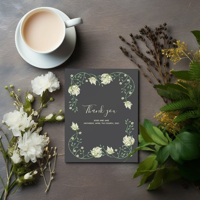 Art Nouveau joli fleurs carte de remerciements mar (Elegant Art Nouveau botanical frame wedding thank you card)