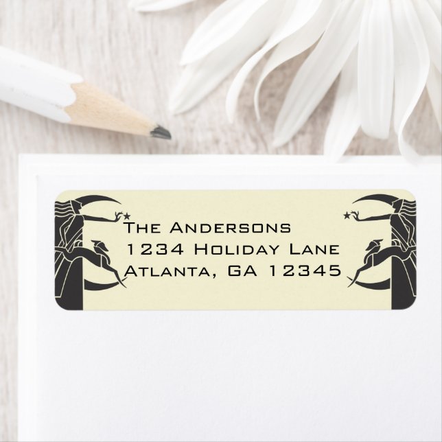 Art Nouveau Moon Woman Star Deer Étiquettes de adr (En situation)