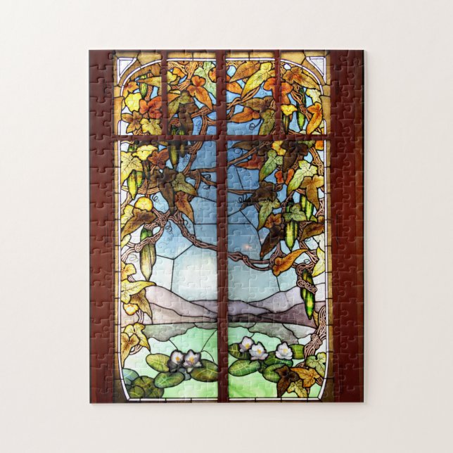 Art Nouveau Nénuphar Fleurs Puzzle en verre tendu (Vertical)
