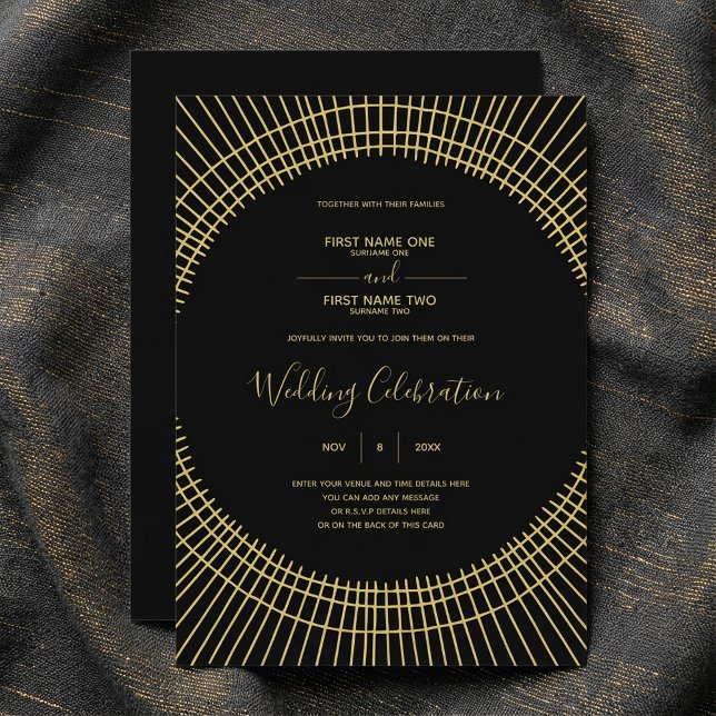 Art nouveau or et faire-part de mariage noire (Art nouveau gold and black wedding invitation.)