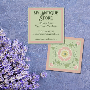 Art Nouveau Pastel Rose Vert Carré Carte de visite