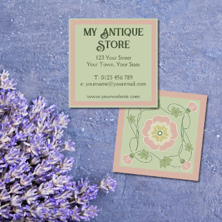 Art Nouveau Pastel Rose Vert Carré Carte de visite