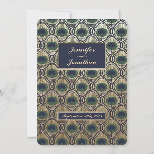 Art Nouveau Peacock Mariage Invitations Gold Foil (Devant)
