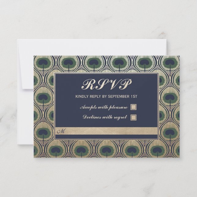 Art Nouveau Peacock Mariage RSVP Cartes Gold Foil (Devant)