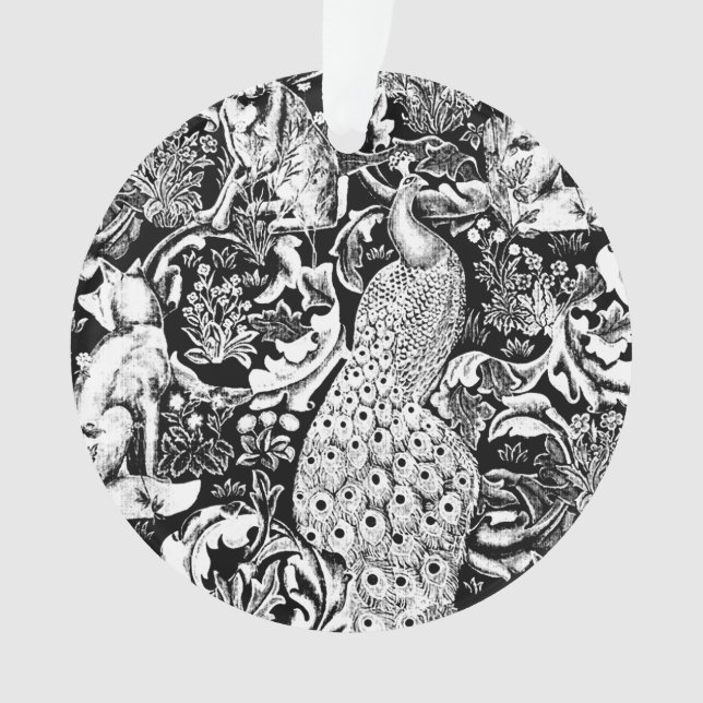 Art Nouveau Peacock Print, noir et blanc (devant)