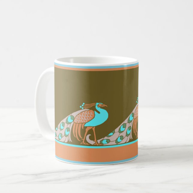 Art Nouveau Peacocks Café Mug (Devant gauche)