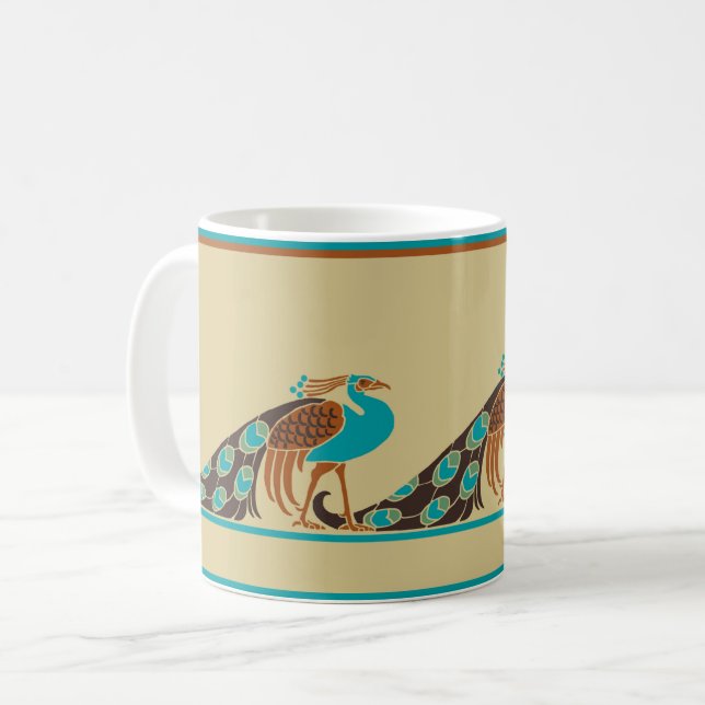 Art Nouveau Peacocks Café Mug (Devant gauche)
