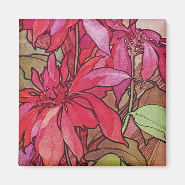 Art Nouveau Poinsettia Aimant de Noël Frigo (Devant)