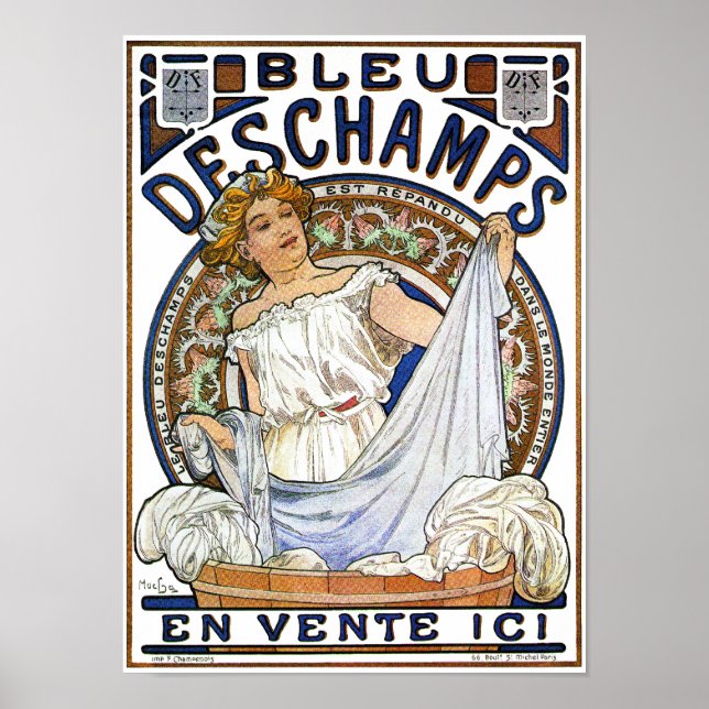 Art Nouveau Poster Bleu Deschamps by Mucha (Devant)