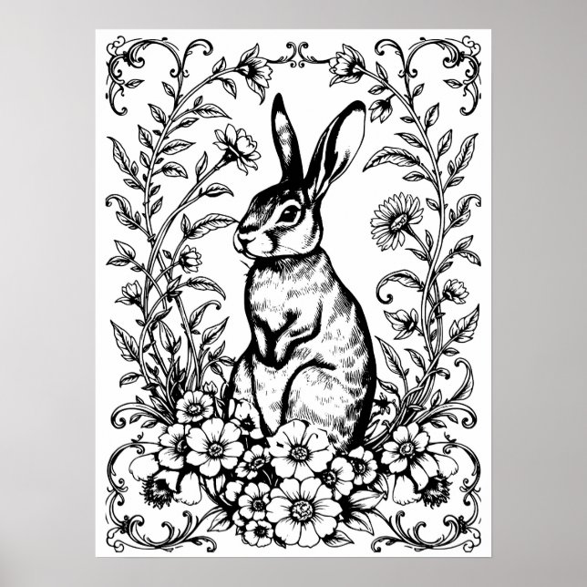 Art Nouveau Rabbit Coloring Poster 3 (Devant)