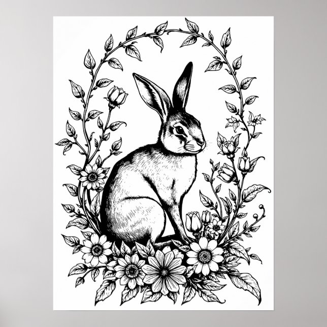 Art Nouveau Rabbit Coloring Poster 4 (Devant)